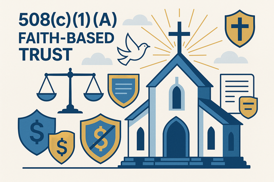 create an image based off my service description: 508(c)(1)(A) Faith-Based Trust

Ecclesiastical framework for ministries and spiritual orgs—tax-exempt without 501(c)(3) restrictions.

$5,997
Protects speech &amp; practice freedom
Private-law structure for ministry operations
Certification + schedules + onboarding
⚖️ Consultation required; fee credited upon engagement.
Book Consultation