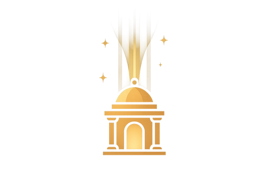 “Peaceful glowing temple with light shining upward, symbolizing freedom of faith and spiritual sovereignty. Modern flat icon style, cross-faith inclusive (no single religion), accented with gold and indigo. Abstract but professional for website service branding.”